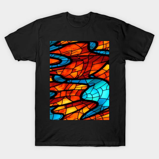 Stained Glass design pattern, seamless, red fire tone, geometrical, abstract design. T-Shirt by AISHOPPE